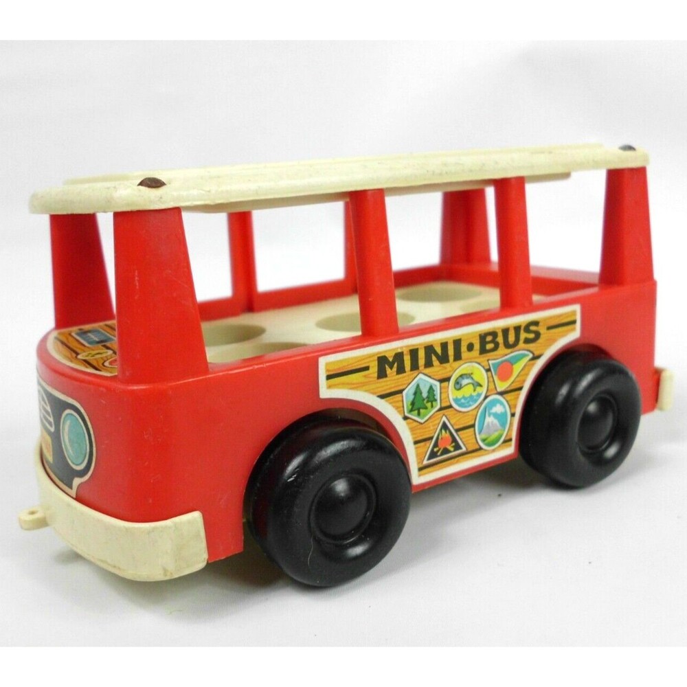 Vintage 1969 Fisher Price Little People #141 Mini Bus Van Play Family White Red